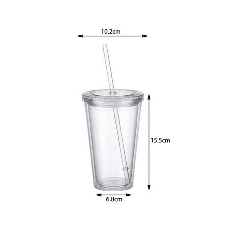 Reusable Plastic Cups, Double-Walled Transparent Drinking Cup with Straw,  Reusable Cups With Lids And Straws For Adults Kids, Suitable for Fruit  Juice