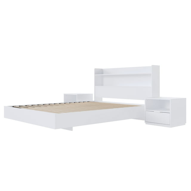 Nexera Harper Ensemble de Chambre à Coucher Plateforme Flottante 4 Pcs, Blanc, Double