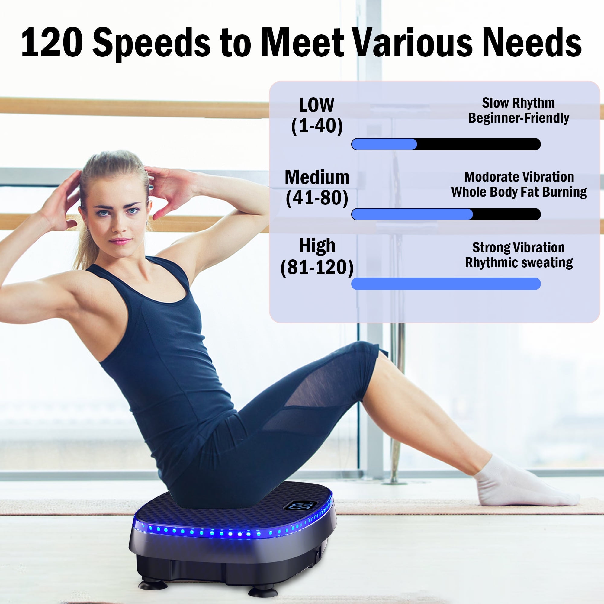 SLIMKEEPER Vibration Plate Exercise Machine for Home Fitness & Whole Body Workout, 350 Lbs Capacity, with 2 Loops, 5 Resistance Bands & Remote Control, Black mit LED Lights