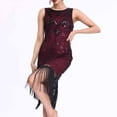 thumbnail image 4 of Uppada Robe de Soirée pour Femmes à Paillettes avec Franges et Pampilles, Col en V, Sans Manches, Bretelles Spaghetti, Robe de Cocktail, Bal de Promo, Mini Robes de Fête, Coupe Ajustée, Froncée, Extensible, Liquidation en Liquidation, 4 of 7