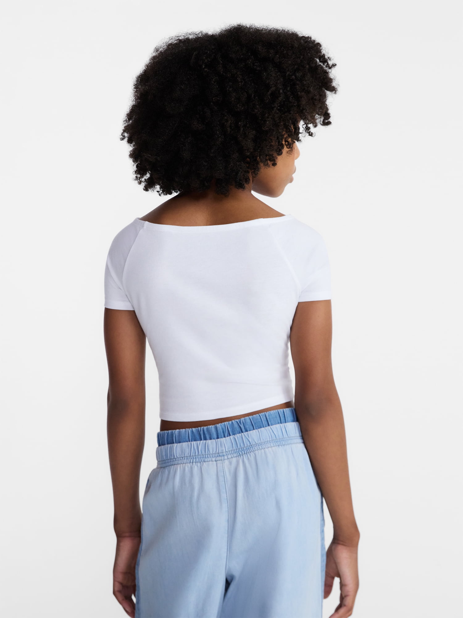 Weekend Academy Girls Wide Neck Knit Top with Short Sleeves, Sizes 4-18