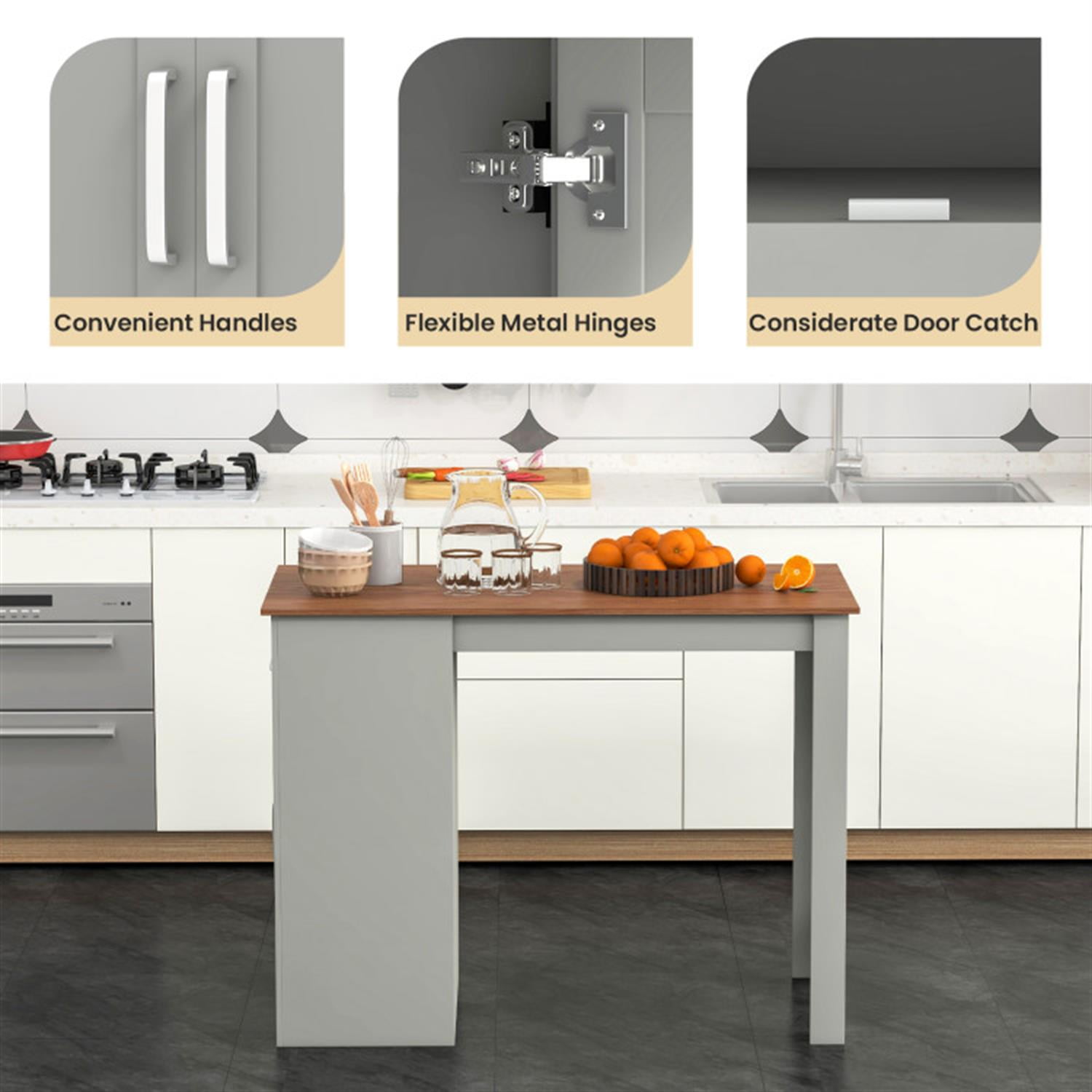 Demi Bonn Counter Height Bar Table with Storage Cabinet and Drawer, Modern Rectangular Dining Table Furniture for Kitchen, Dining Room, Dinette, Breakfast Nook, Gray