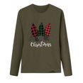 thumbnail image 5 of Odeerbi Christmas Tops For Women Long Sleeve Blouses MERRY CHRISTMAS Plaid Print Casual Round Neck T-shirt Olive Drab, 5 of 7