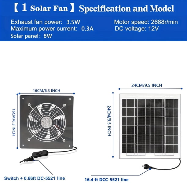 Ventilador Solar, Ventilador de Escape Solar para Invernaderos, Áticos, Cobertizos, Graneros, Gallineros y Casas de Perros (Panel Solar de 15W + 2 Ventiladores de Escape Solares) con 27 Rating