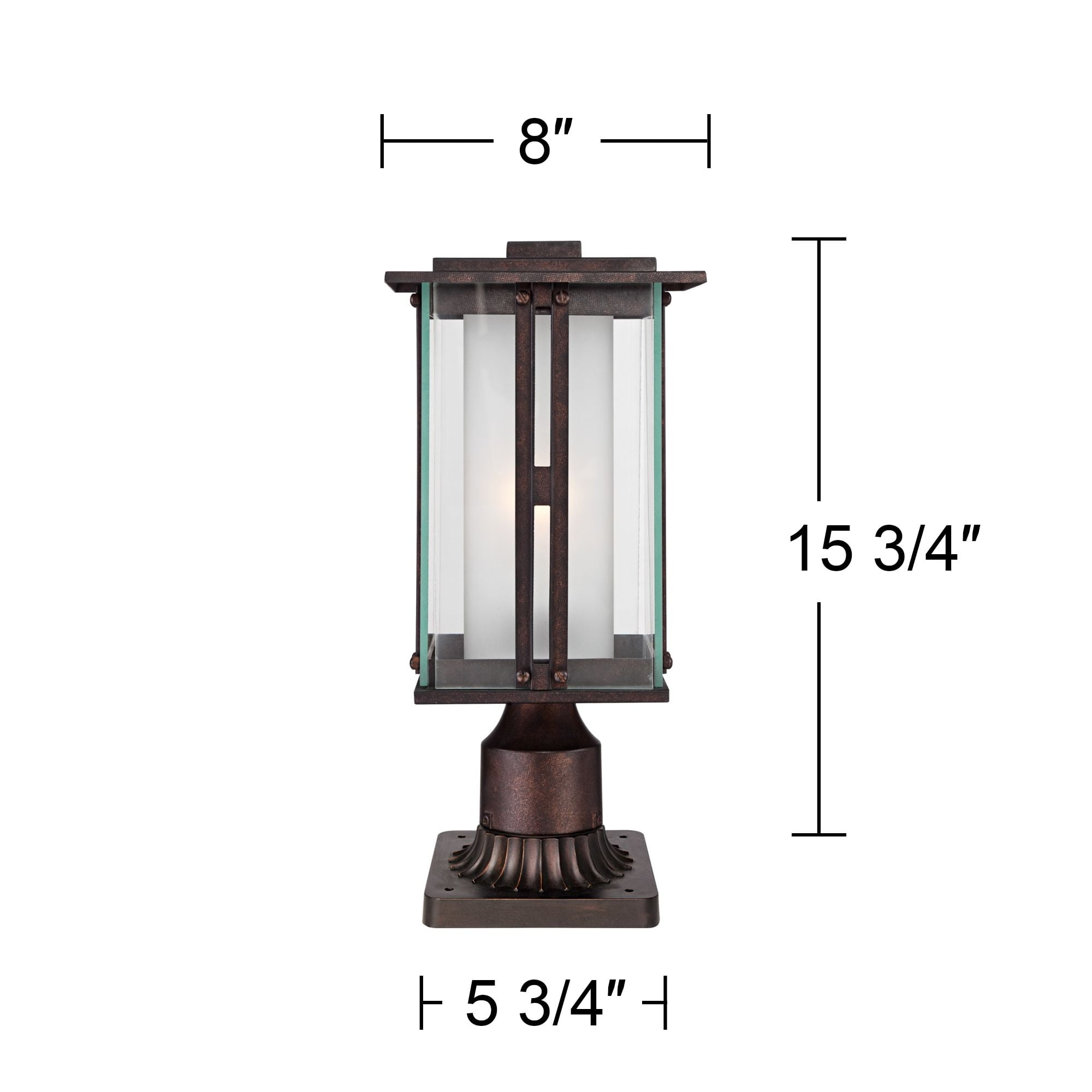 Franklin Iron Works Rustic Industrial Outdoor Post Light with Pier Mount Bronze Metal 15 3/4" Clear Frosted Glass for Exterior Deck House Porch Yard