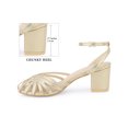thumbnail image 2 of BLISSFUL STEP Round Toe Ankle Strap Chunky Heels Sandals for Women Gold (Size 5.5), 2 of 7
