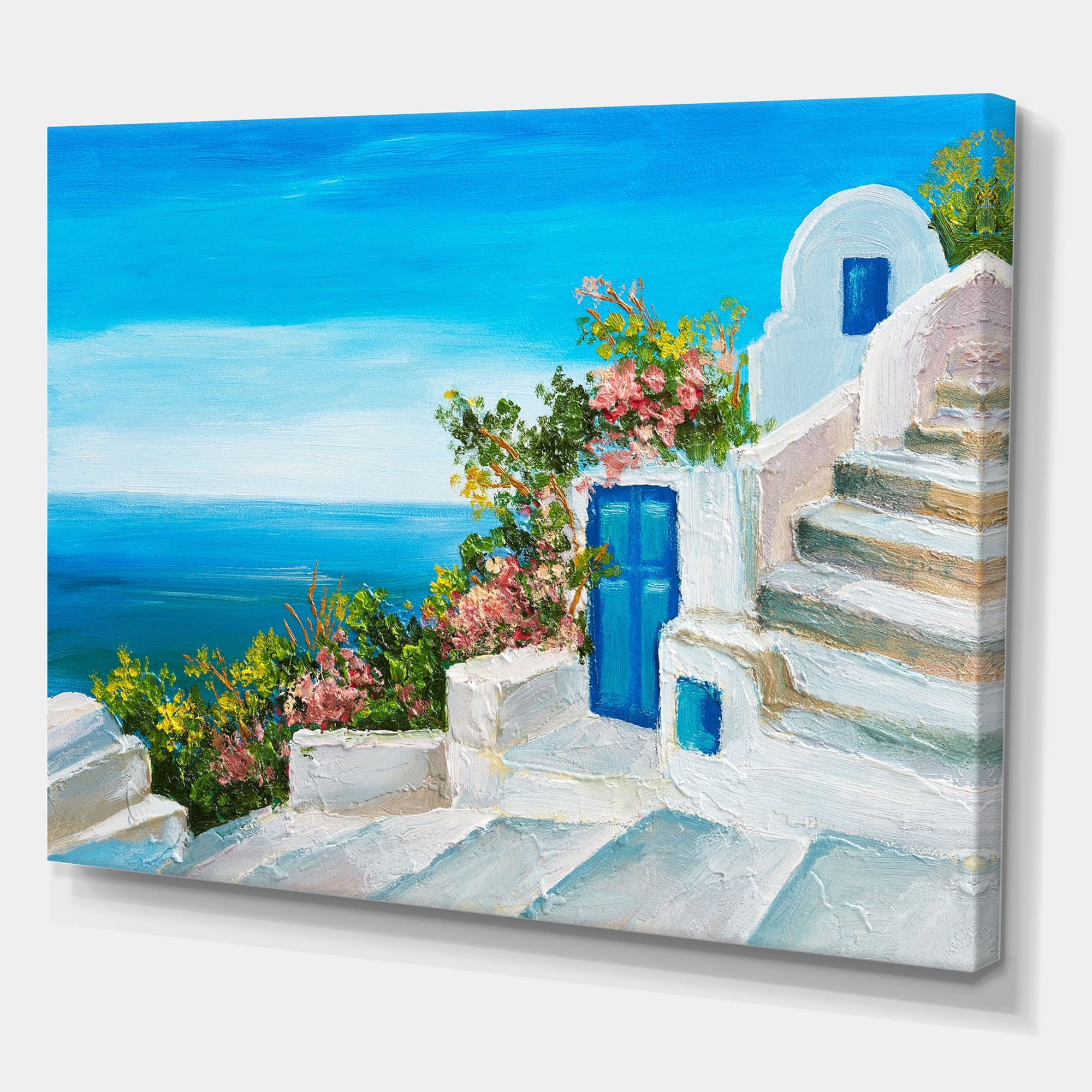 Designart ' House With Colorful Flowers Near The Sea IV ' Nautical & Coastal Canvas Wall Art Print