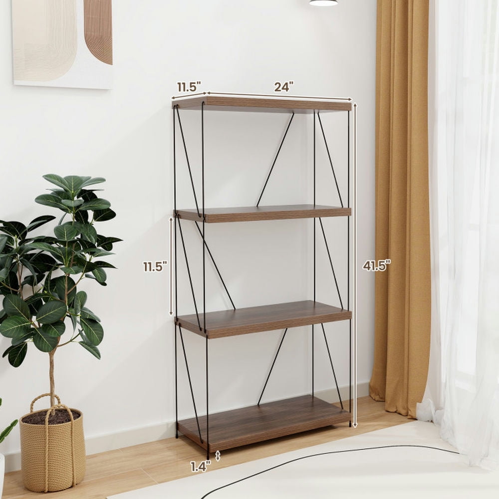 Demi Bonn 4-Tier Multipurpose Bookshelf with Metal Frame, Display Rack for Plants and Books, Brown