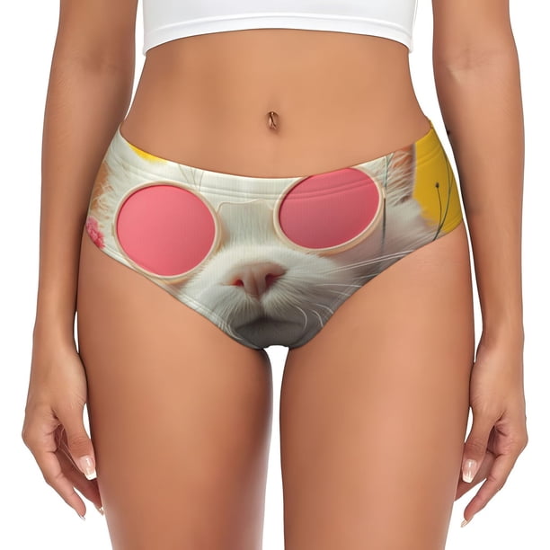 Fotbe Floral Sunglasses Cat Art Calzones Estampados para Mujer – Ropa Interior de Algodón, Cómoda, Suave y Elástica-Medium