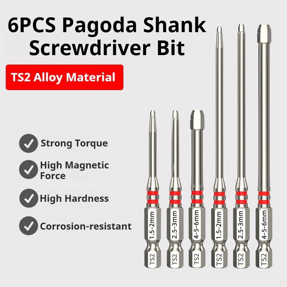 1.5mm-6mm Pagoda Shaped Hexbit Set, 6Pcs All in One Pagoda Hex Screwdriver Drill Bit, Anti-Slip & Magnetic Taper Hex Bits, A Single Bit Can Tighten Nuts Ranging, for Drills and Wrenches (4*)