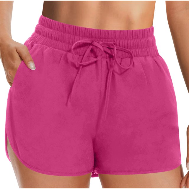 Summer Savings RBCKVXZ Womens Drawstring Shorts Athletic High Waist Casual Running Shorts with Pockets Hot Pink M