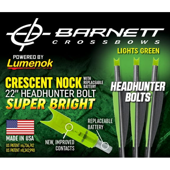 HEADHUNTER GREEN CRESCENT 3PKLUMENOK XBOW ARROW 22" BARNETT