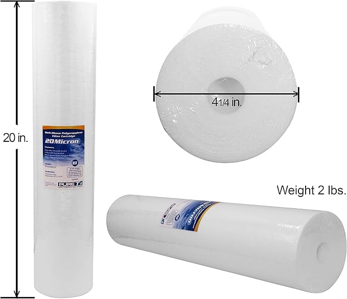 PureT BVB2000020 20x4.5" Water Sediment Filter - NSF Certified - Spun Poly Filter Removes Sediment and Other Organic Debris (20 u Micron Rated)