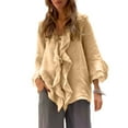 thumbnail image 4 of YUGYXL Womens 3/4 Tiered Bell Sleeve Tshirts Plus Size Tops Lounge V Neck Soft Lightweight Shirts Solid Color Loose Comfy Blouse S-5XL, 4 of 7