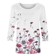 thumbnail image 4 of Birdeem Mode Femmes T-Shirt à Col Rond Manches 3/4 Imprimé Chandail Col Rond Blouse, 4 of 12