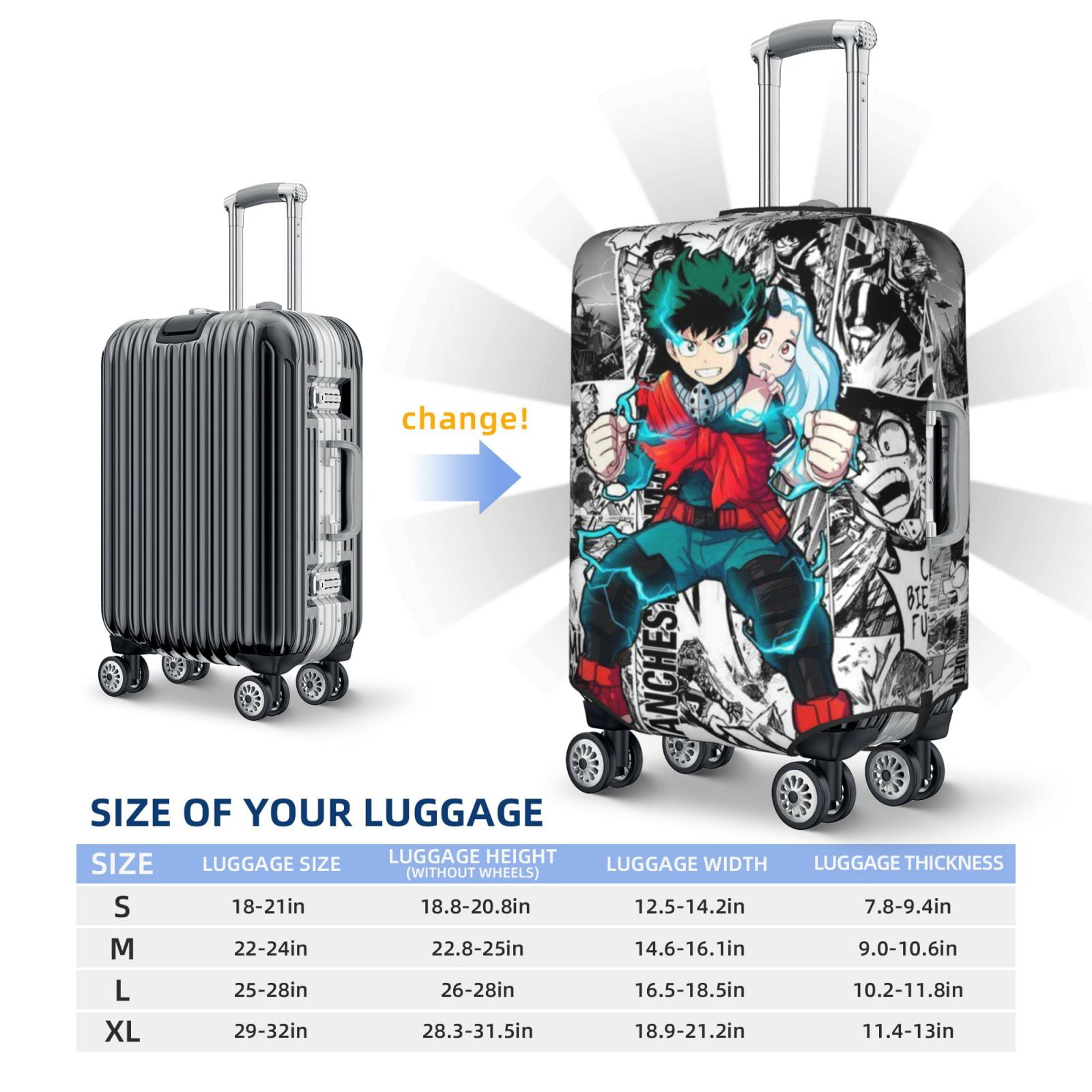 My Hero Academia Izuku Midoriya Travel Luggage Cover, Colorful