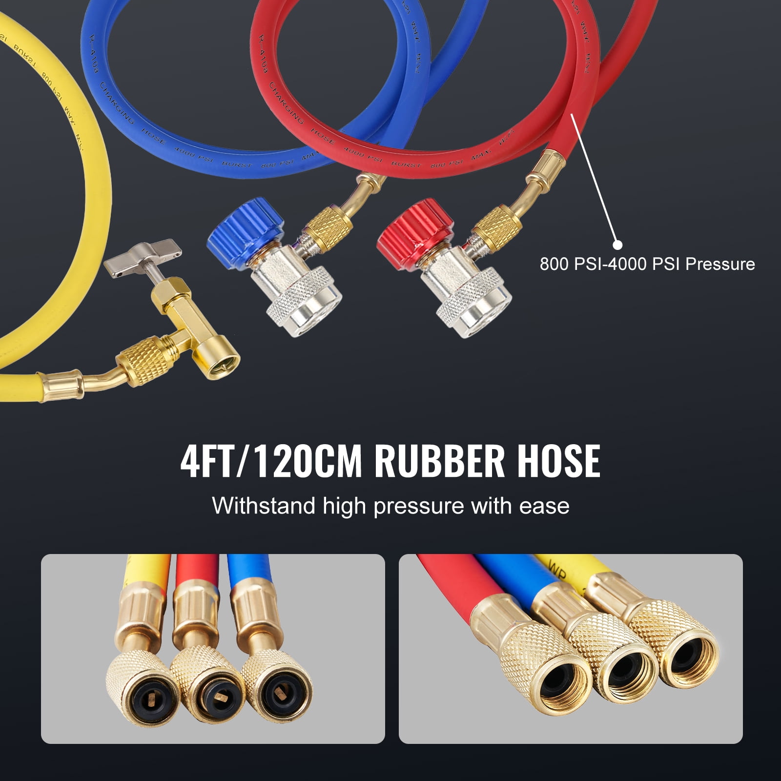 VEVOR HVAC Vacuum Pump 120 V 1/4 HP 4 CFM Gauge Set Manifold Gauge Kit with Hose for automotive refrigeration and central air-conditioning maintenance.