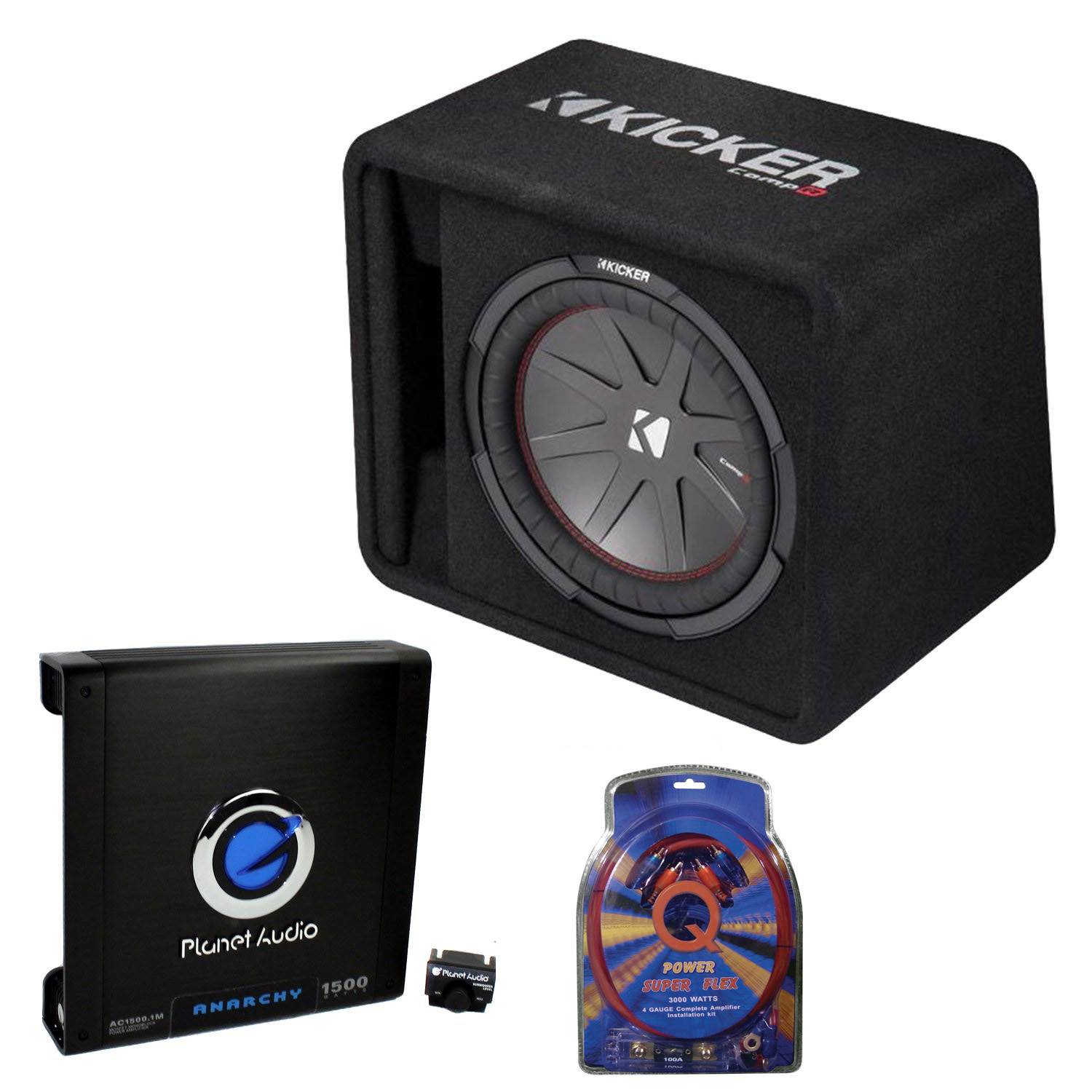 Kicker 12 Inch 1000W Subwoofer Enclosure and 1500W Mono Amplifier w