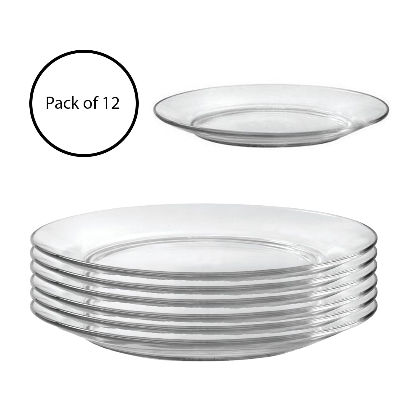 Duralex Lys 6 Round 11in Glass Dinner Plates Bundle with 6 Glass