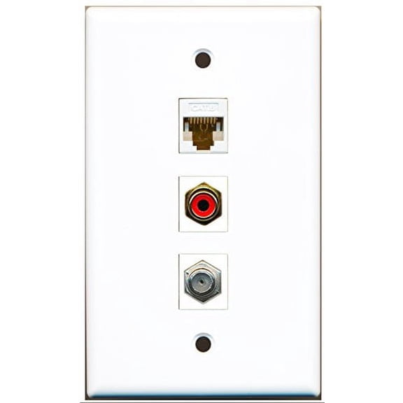 RiteAV - 1 Port RCA Red and 1 Port Coax Cable TV- F-Type and 1 Port Cat6 Ethernet White Wall Plate