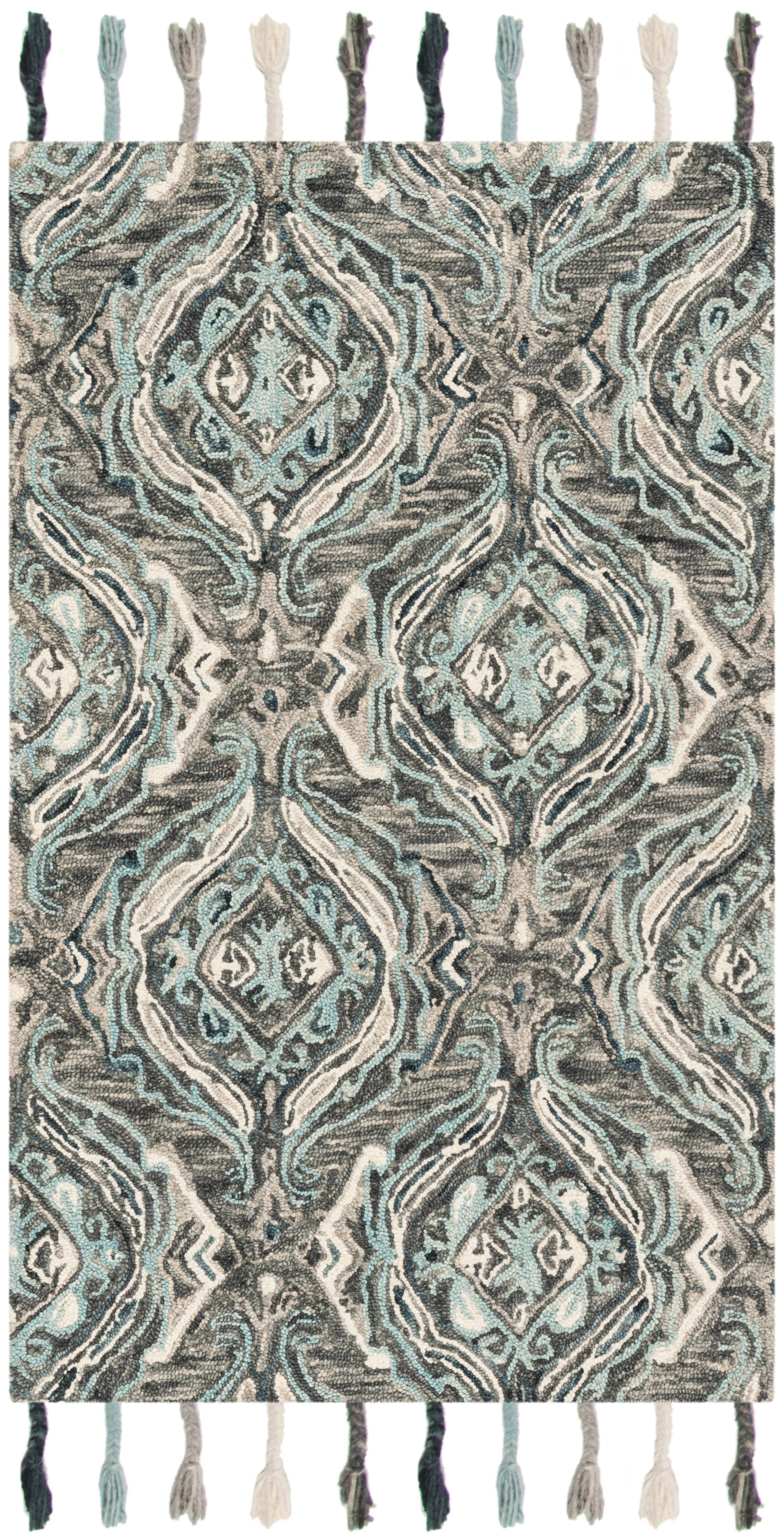 SAFAVIEH Suzani Davin Geometric Swirls Wool Area Rug, Grey/Light Blue, 3' x 5'