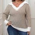 thumbnail image 1 of Hot6sl Women's Colorblocking Lapel Navy Neck Woven Pullover V-Neck Sweater, 1 of 6