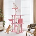 thumbnail image 2 of Yaheetech 63" Multi-Level Cat Tree with Condo, Hammock, Basket & Scratching Ramp, Pink, 2 of 7