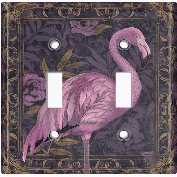 Metal Light Switch Wall Plate Outlet Cover (Printed Image of Rustic Flamingo - Double Toggle)