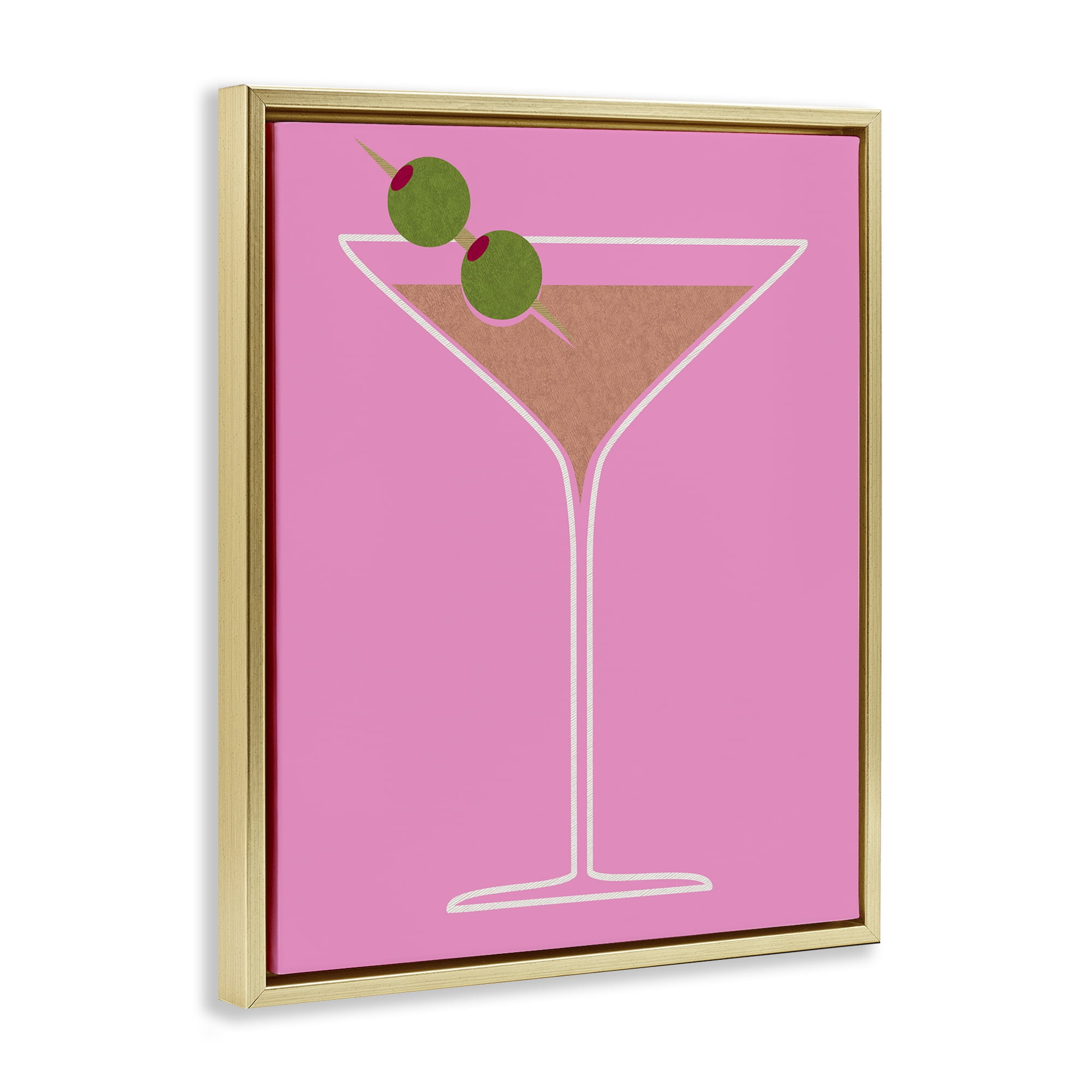 Stupell Industries Dirty Martini on Pink Food & Beverage Painting Gold Floater Framed Art Print Wall Art, 25 x 31