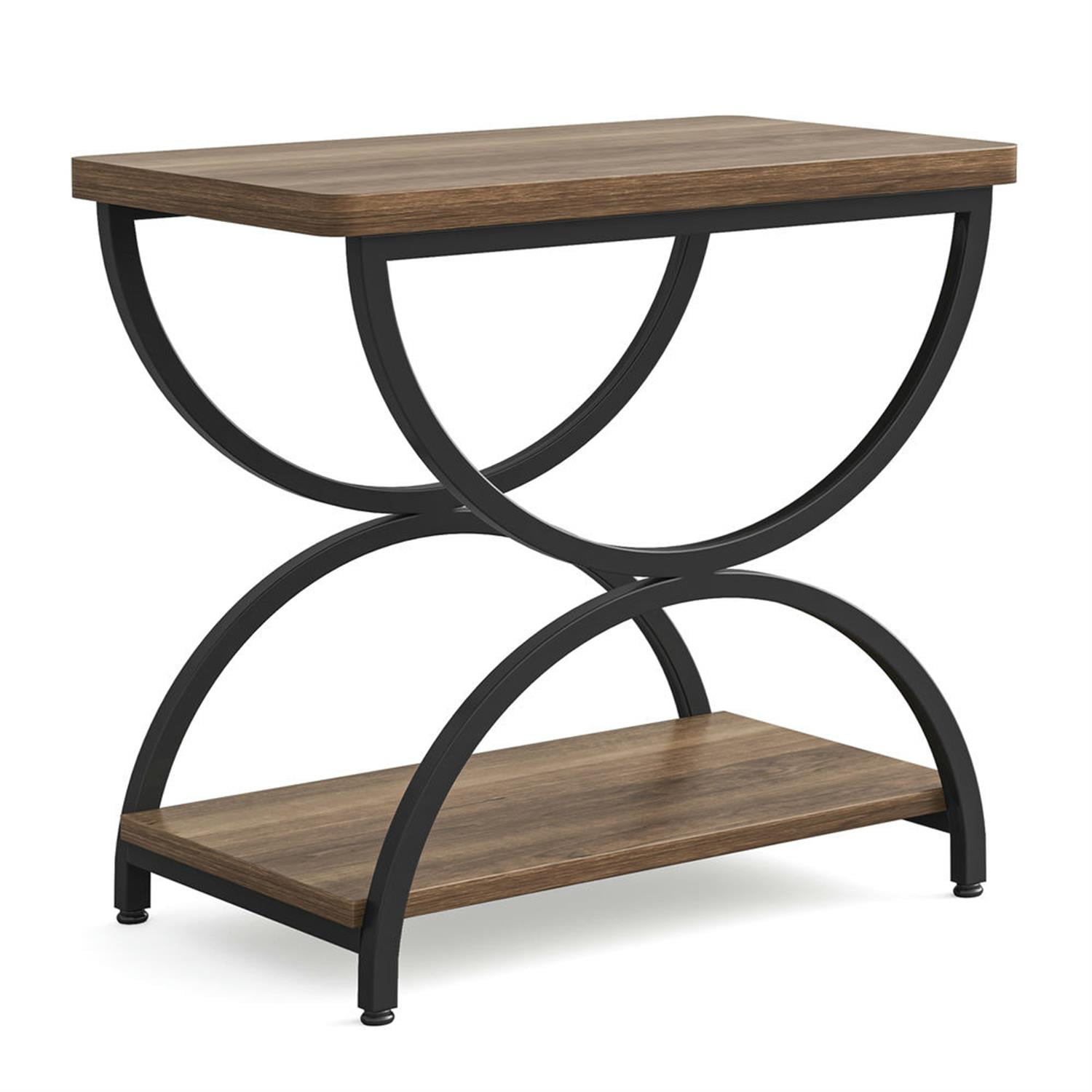 Demi Bonn Modern Rectangular Sofa Side Table with Metal Frame, 2-Tier End Table Bedside Table for Small Spaces, Living Room, Bedroom, Gray