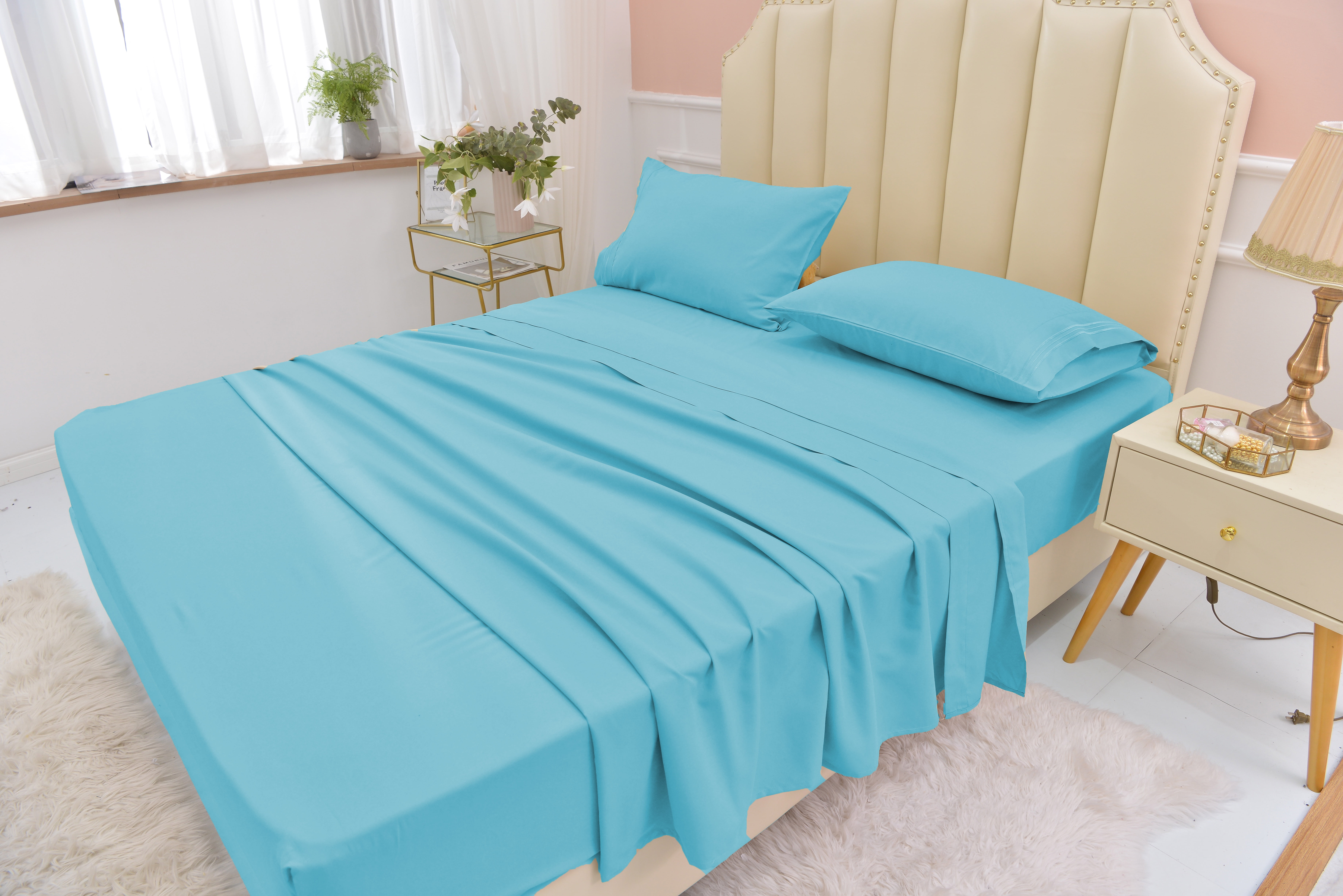 California King Size Bamboo Derived Rayon Bed Sheet Set - Softer than Cotton Sheets King Size - Wrinkle Free - 16" Deep Pockets - 4 Piece - 1 Fitted Sheet, 1 Flat, 2 Pillowcases California King Aqua