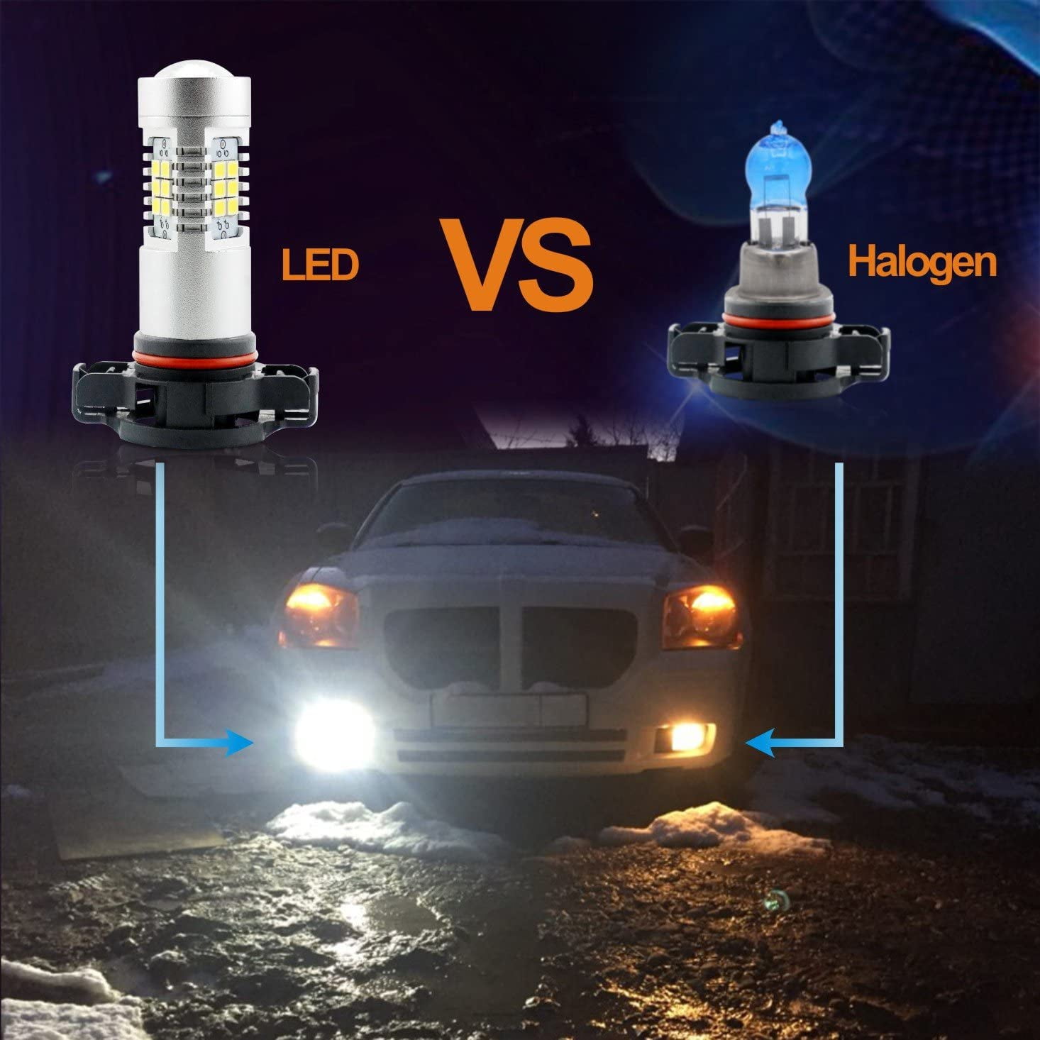 3000K Gold Yellow Plug-and-Play Pack of 2 SNGL Super Bright High Power 2504 PSX24W LED Bulbs for Fog Lights