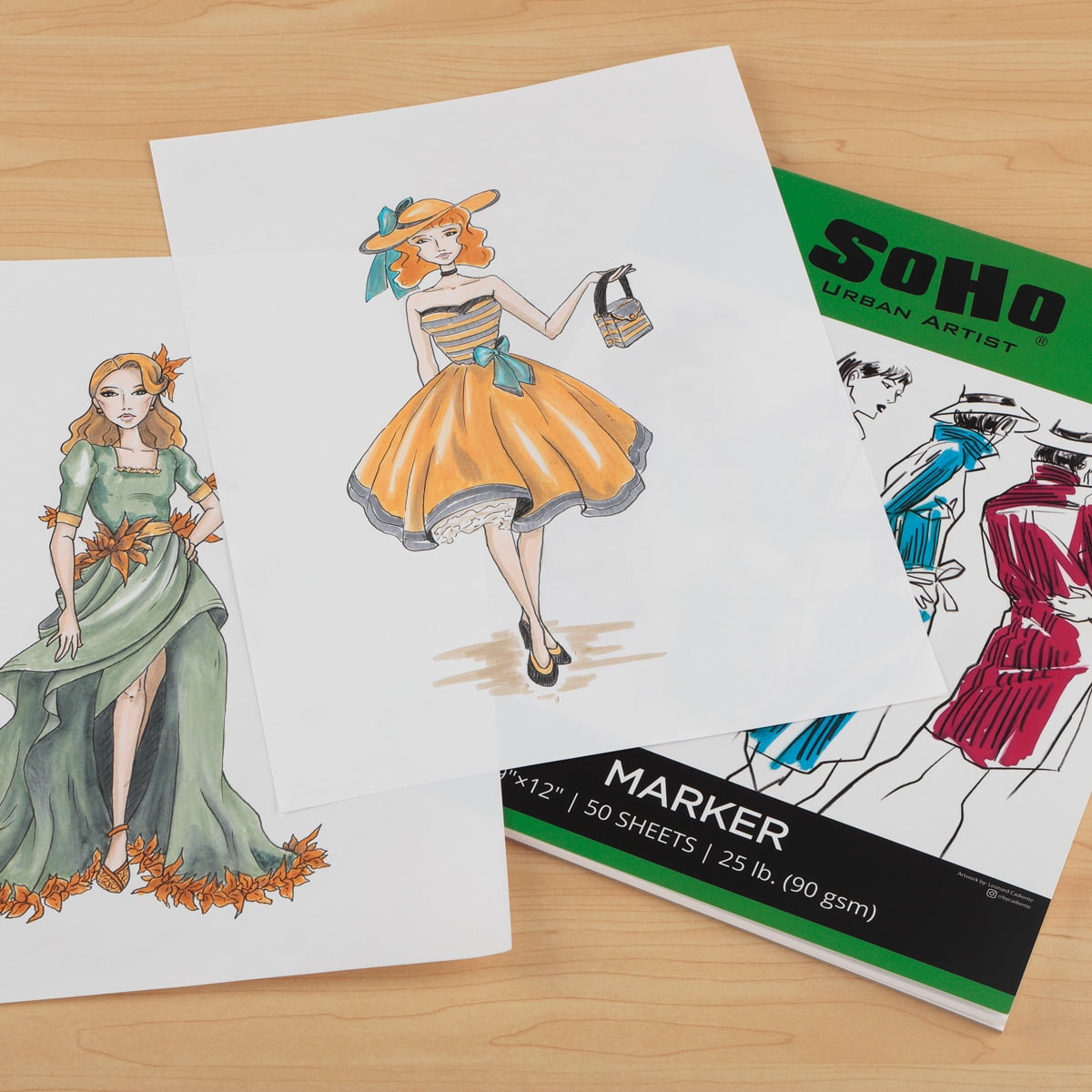 SoHo Marker Paper Pads 11"x14" 2 Pack, 50 Sheets - 24 lb (90gsm) Smooth & Heavyweight, Acid-Free, Bleed Resistant Drawing Papers, Ideal for Sketching, Color Blending, Mechanical Pencils