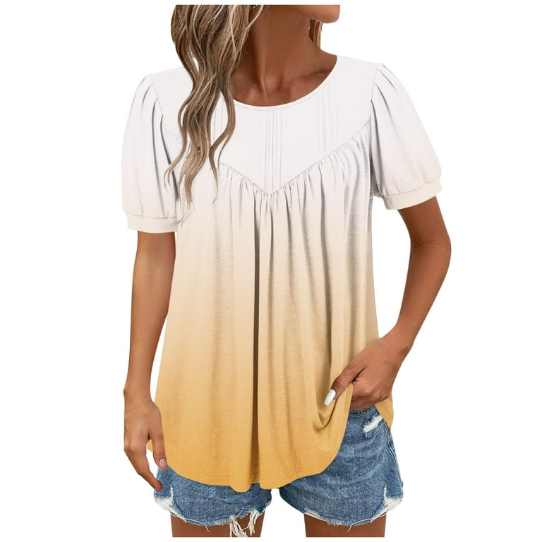 Women's Summer Tunic Top – Short Sleeve Pleated Blouse, Flowy Casual Dressy Top For Office, Travel, Maternity