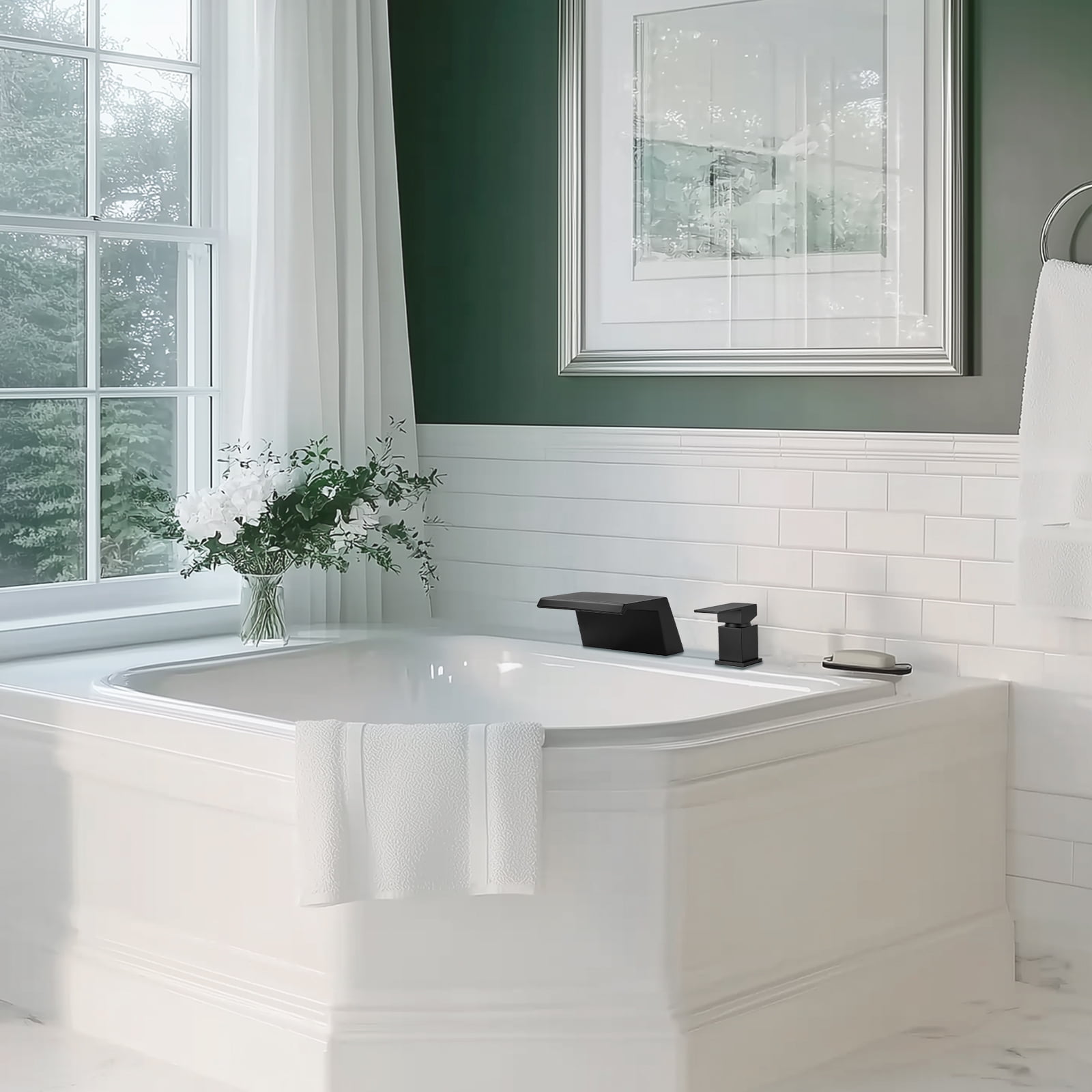 Cobbe Single Handle 2-Hole Mount Bathroom Sink Faucet with Wide Waterfall Spout Matte Black