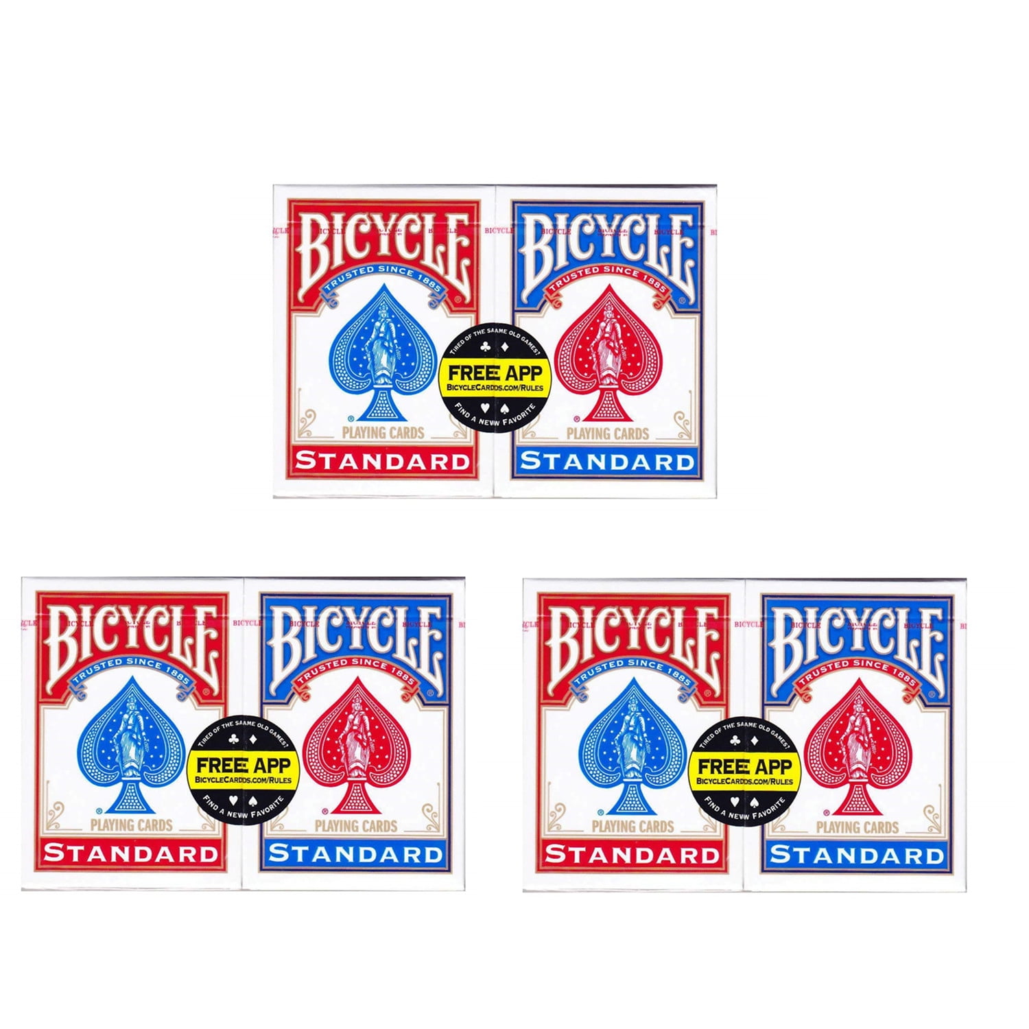 Bicycle Poker Size Standard Index Playing Cards (6-Pack) [Colors May Vary:  Red, Blue or Black] - Walmart.com