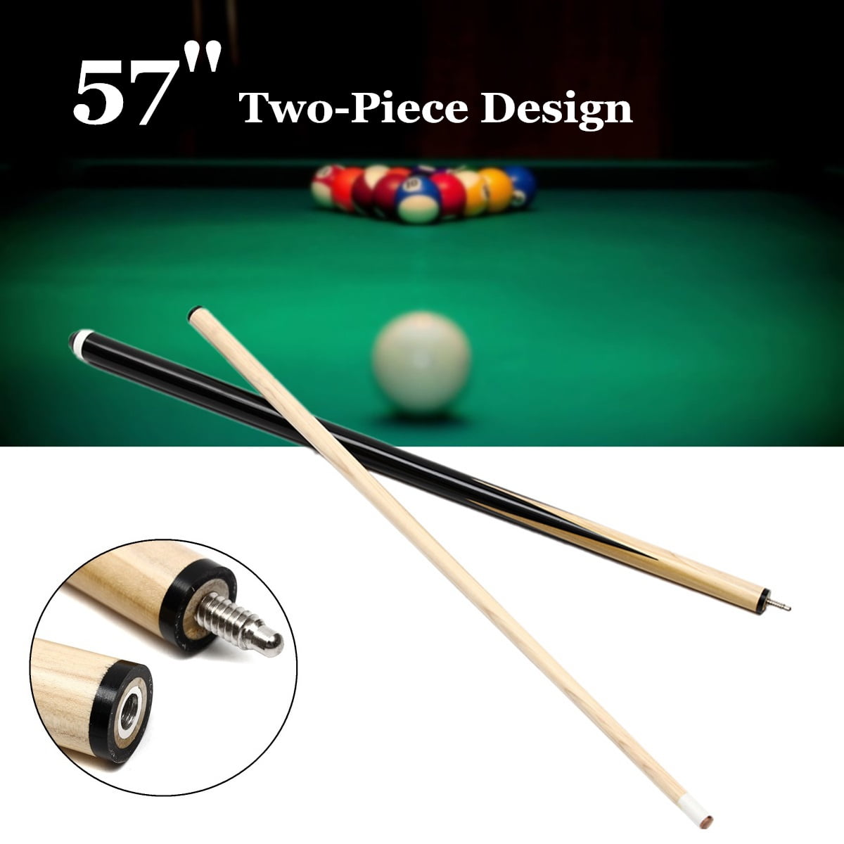 8 FREE TIPS IDEAL FOR KIDS & SMALL SPACES 2 x 2pc 48" CENTER SPLIT POOL CUES 