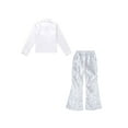 thumbnail image 4 of TiaoBug Kids Boys Girls 2Pcs Jazz Hip Hop Dance Performance Outfit Long Sleeve Button Shirt with Flared Pants for Disco Party Silver 7-8, 4 of 7