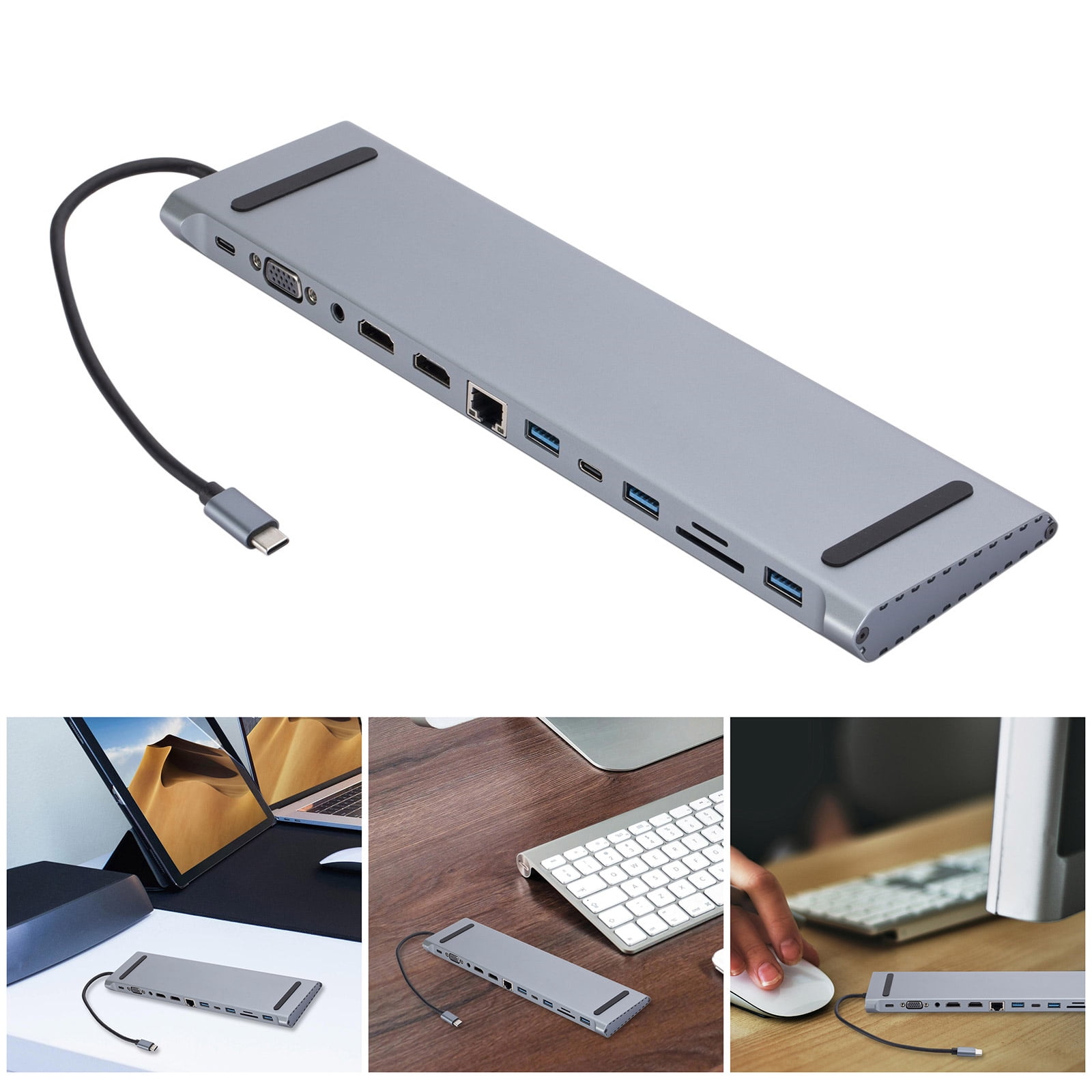 USB C Adapter For Laptop, Type C Dongle With 4K Port, Card Reader Slot, Data Port, 100W Charging, 2xUSB3.0 Port