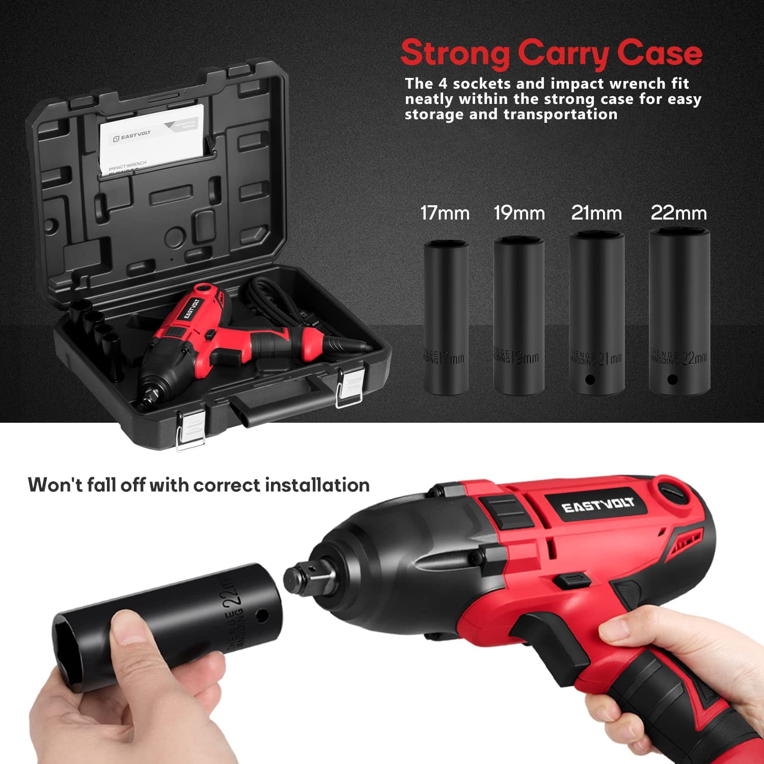 800W Electric Impact Wrench, Heavy Duty 7.5 Amp Corded Max Torque 450 Ft-lbs 3400 RPM, 1/2 Inch with Hog Ring Anvil