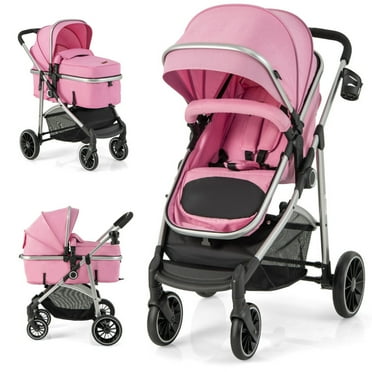 Canddidliike 2-in-1 Convertible Baby Stroller with Reversible Seat-Pink, Lightweight Stroller for Infant & Toddler