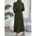 thumbnail image 4 of Women Casual Solid Color Turn-Down Collar Long Dresses Button Flare Sleeves Hundred Pleats Dress, 4 of 7