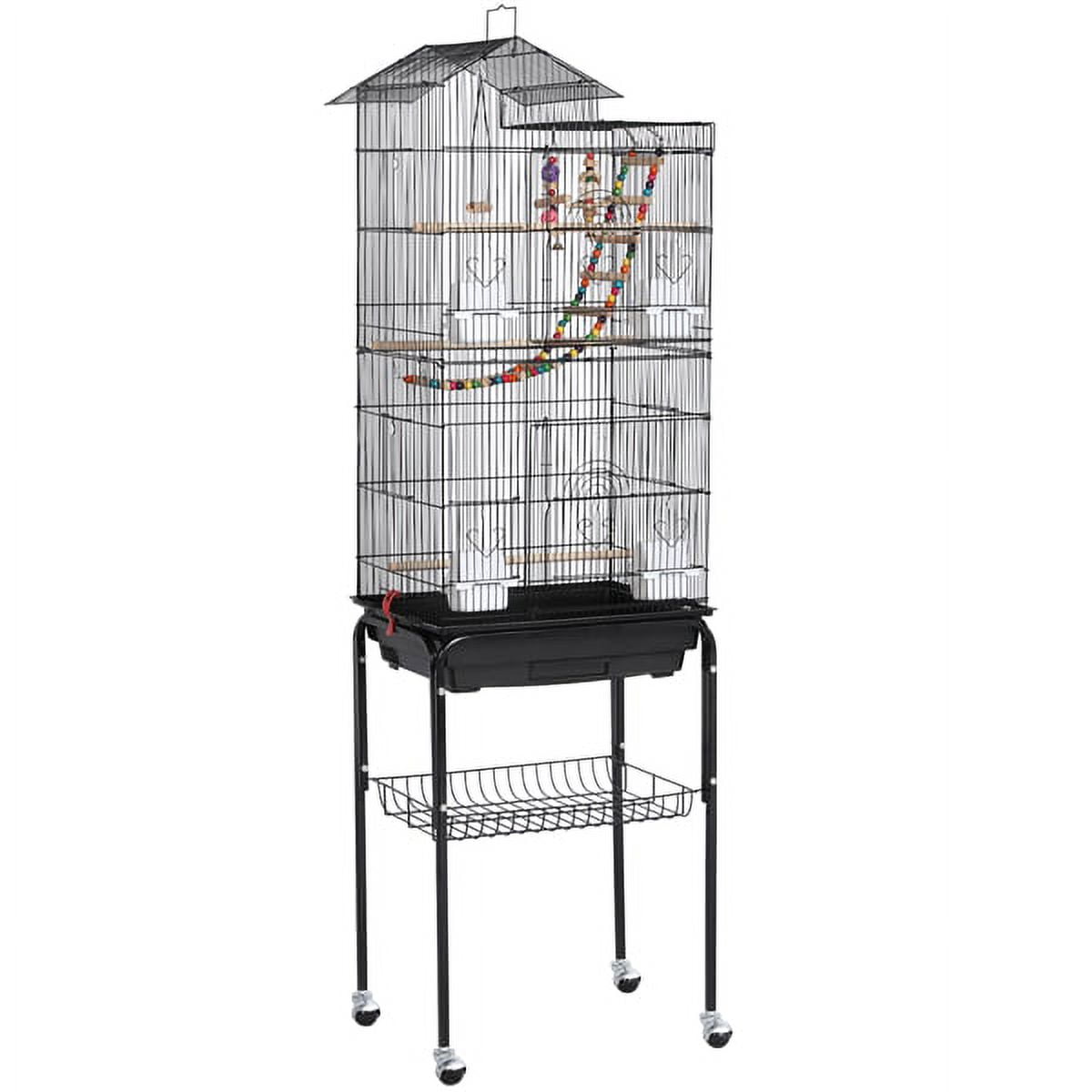Alden Design 62.4"H Metal Rolling Mid-Size Bird Cage with Detachable Stand, Black