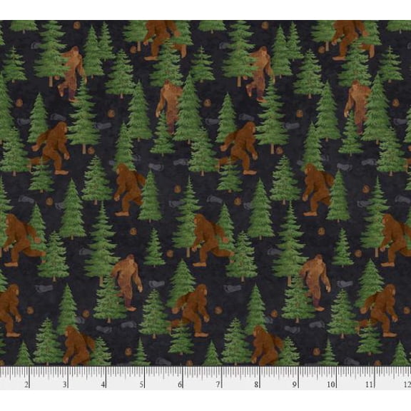 Cotton Bigfoot Country Sasquatch Forest Pine Tree Footprints Mystery Officially Licensed by P&B Textiles Cotton Fabric Print by the Yard (BCOU-06126-K)