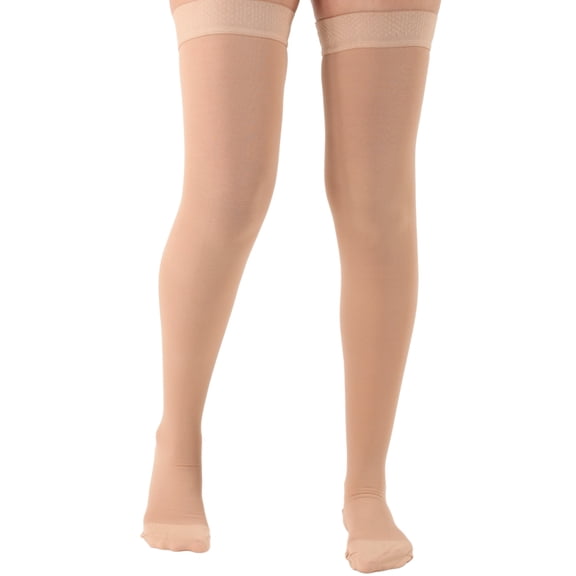 Womens Opaque Compression Thigh High for Travel, Sport 20-30mmHg Beige, XL