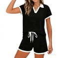 thumbnail image 5 of Aboser Womens 2 Piece Outfits Solid Color Sweatsuits Sets Lapel Short Sleeve Half Zip Oversized Sweatshirt & Lounge Shorts Tracksuit, 5 of 6