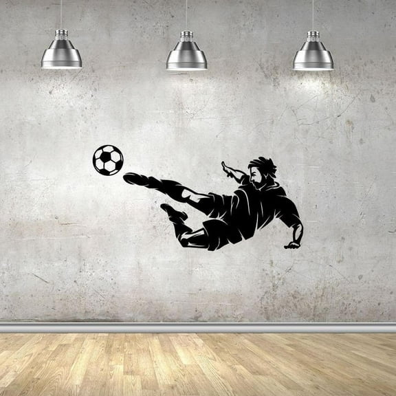 Soccer Player Silhouette Backheel Bicycle Kick Clearance Vinyl Wall Sticker Wall Art Wall Decal Sports Boy Girl Kids Room Design Bedroom Soccer Sports House Home Wall Sticker Decor Size (22x30 inch)