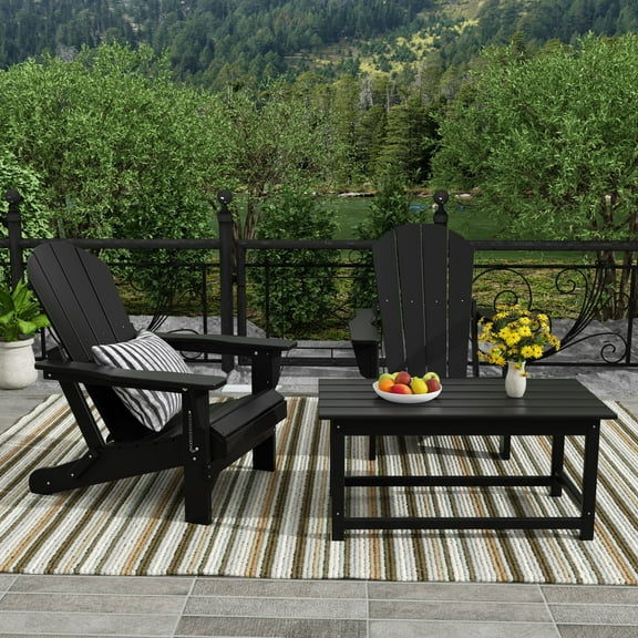 WestinTrends Malibu 3-PC Outdoor Patio Plastic Adirondack chair set with Coffee table ( 2 seater ), Black
