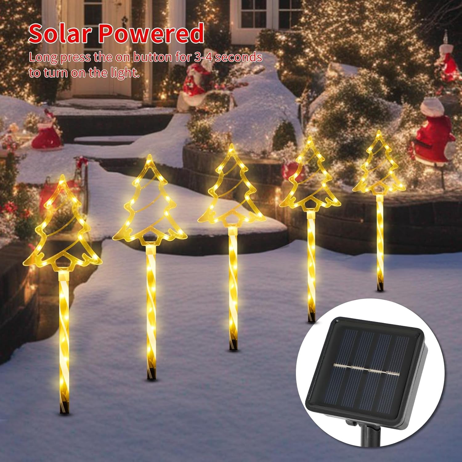 Christmas Solar Pathway Lights Outdoor Decorations, 8 Modes Xmas Tree Candy Lights Waterproof Led Garden Stake Light for Walkway Yard Lawn Porch Holiday Decor 5-Pack