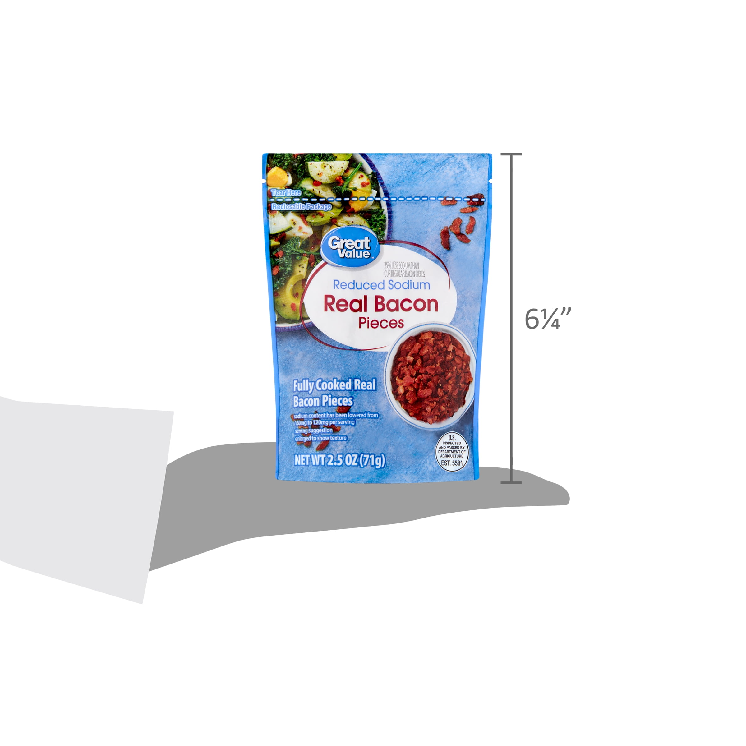 Great Value Reduced Sodium Real Bacon Pieces, 2.5 oz